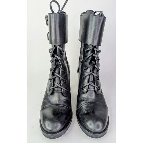 Tory Burch Broome Black Leather Lace-Up Combat Moto Boots Size 8.5M - Picture 5 of 13